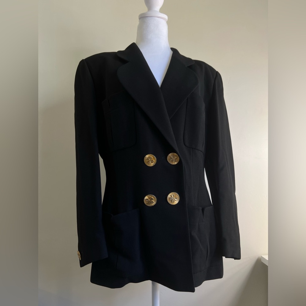 CHANEL Boutique Blazer w Large Cover Buttons and Decorative Silk Lining
